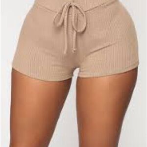 Tan Ribbed High-Waisted Shorts